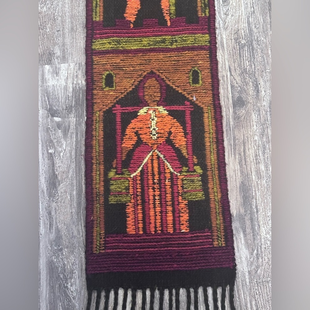 Vintage Polish Folk Art Handwoven Wool Kilim Wall Tapestry - Picture 2 of 7
